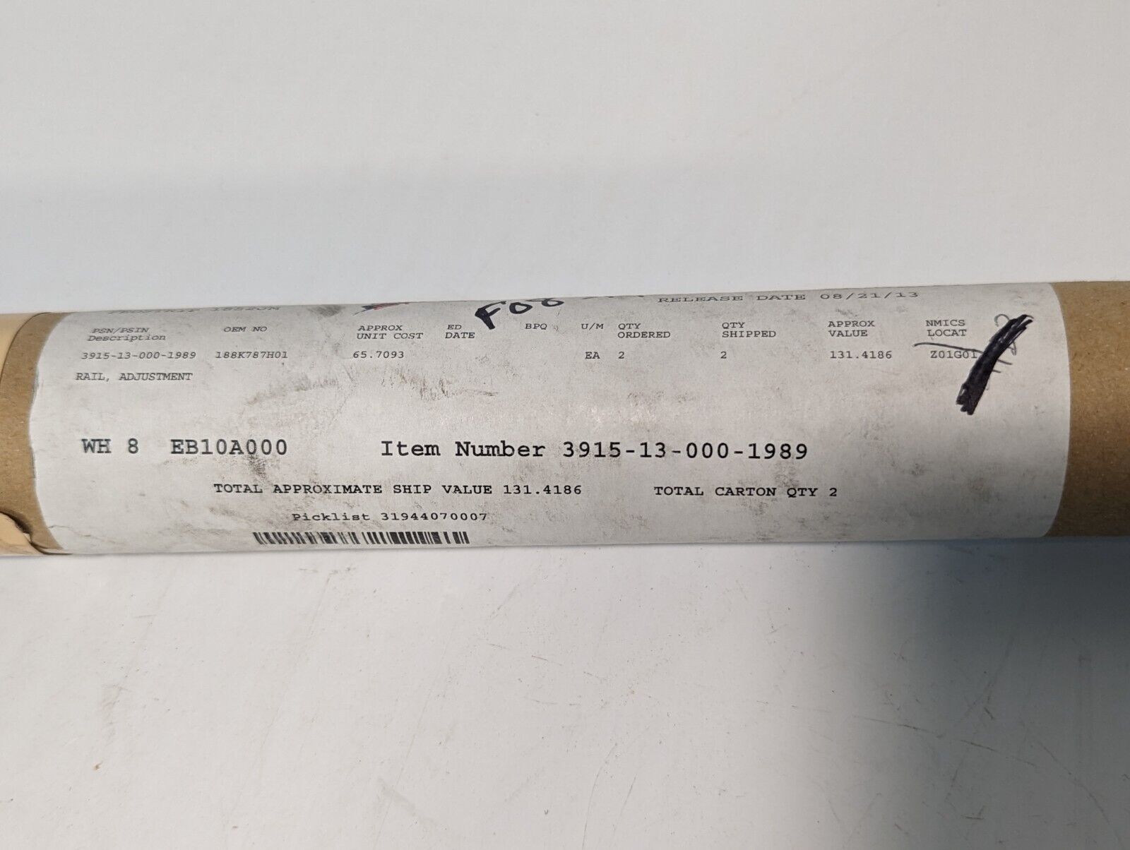 3915-13-000-1989 188K787H01 Adjustment Rail - Free Shipping