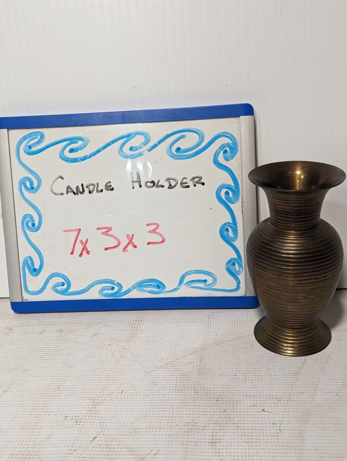 Solid Brass Vase With Ribbed Texture, 7 x 3 x 3 inches - Free Shipping