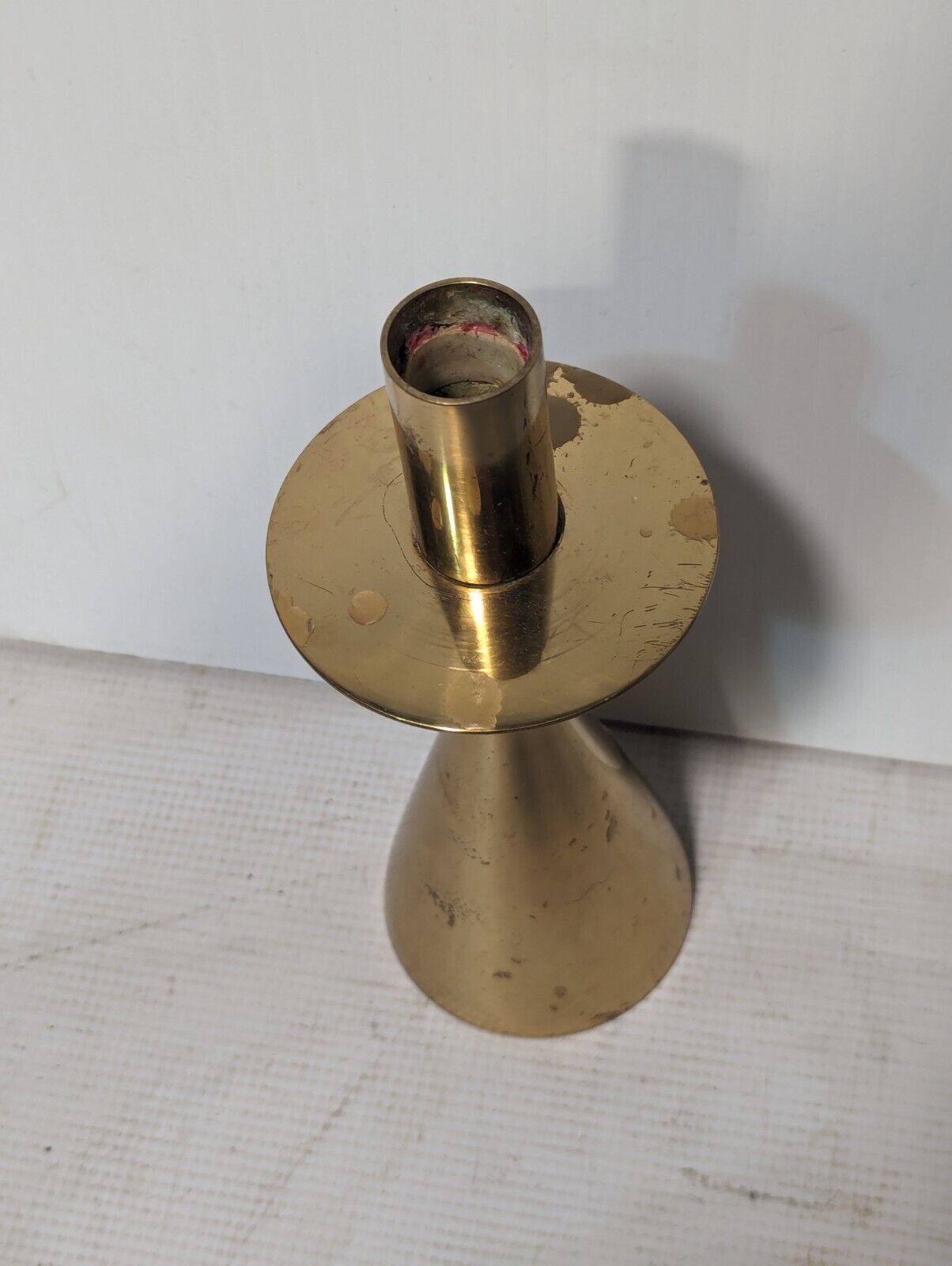 Mid-Century Atomic Brass Sculpted Candlestick Holder, 9 x 3 x 3 - Free Shipping