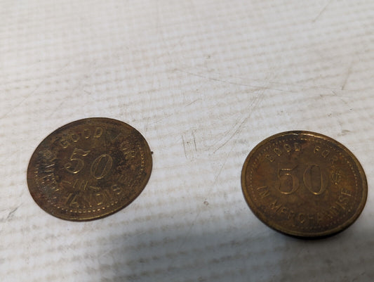 Vintage Merchandise Tokens E.R. Hamilton Latham, ILLS "Good for 50c"