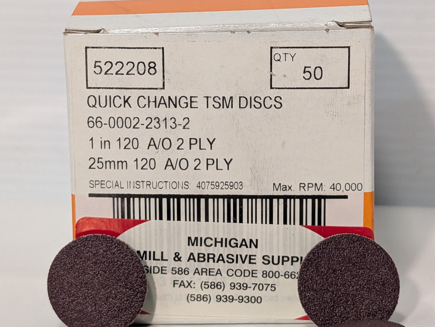 Standard Abrasives 50 Ct 522208 Quick Change TSM Discs 1", 120 Grit, 2 Ply