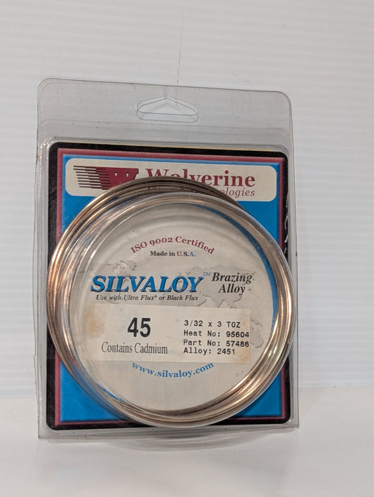 Wolverine 45 Silvaloy Brazing Alloy 3/32 x 3 Troy oz. 2451 57486 Cadmium
