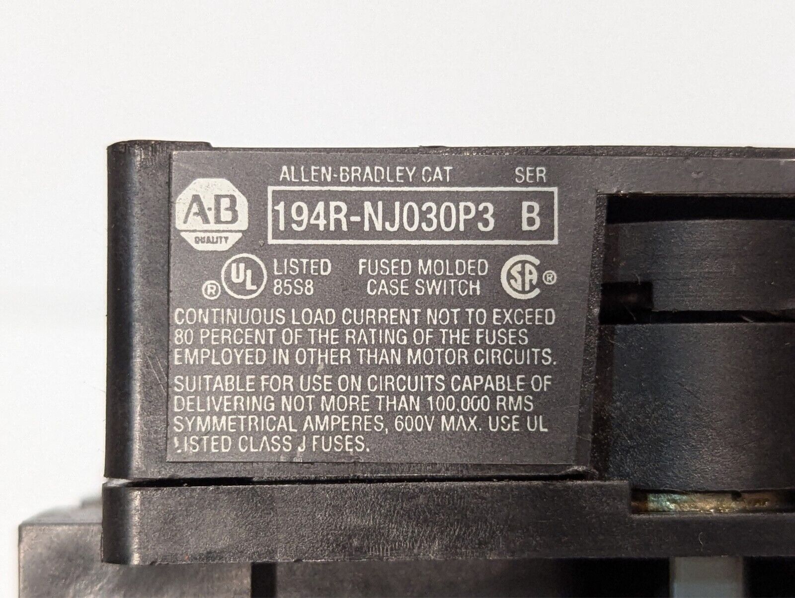 Allen-Bradley 194R-NJ030P3 Disconnect Switch w/ LPJ-20SP Fuses-Free Ship+Return
