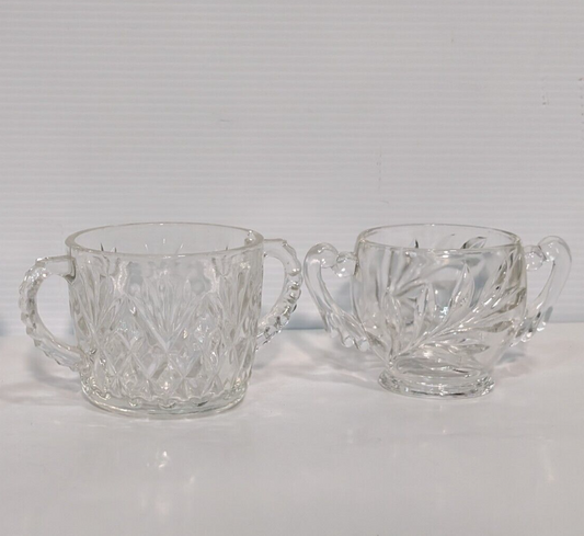 Vintage Indiana Willow Glass Sugar + Anchor Hocking Pineapple Fan Cream Bowls