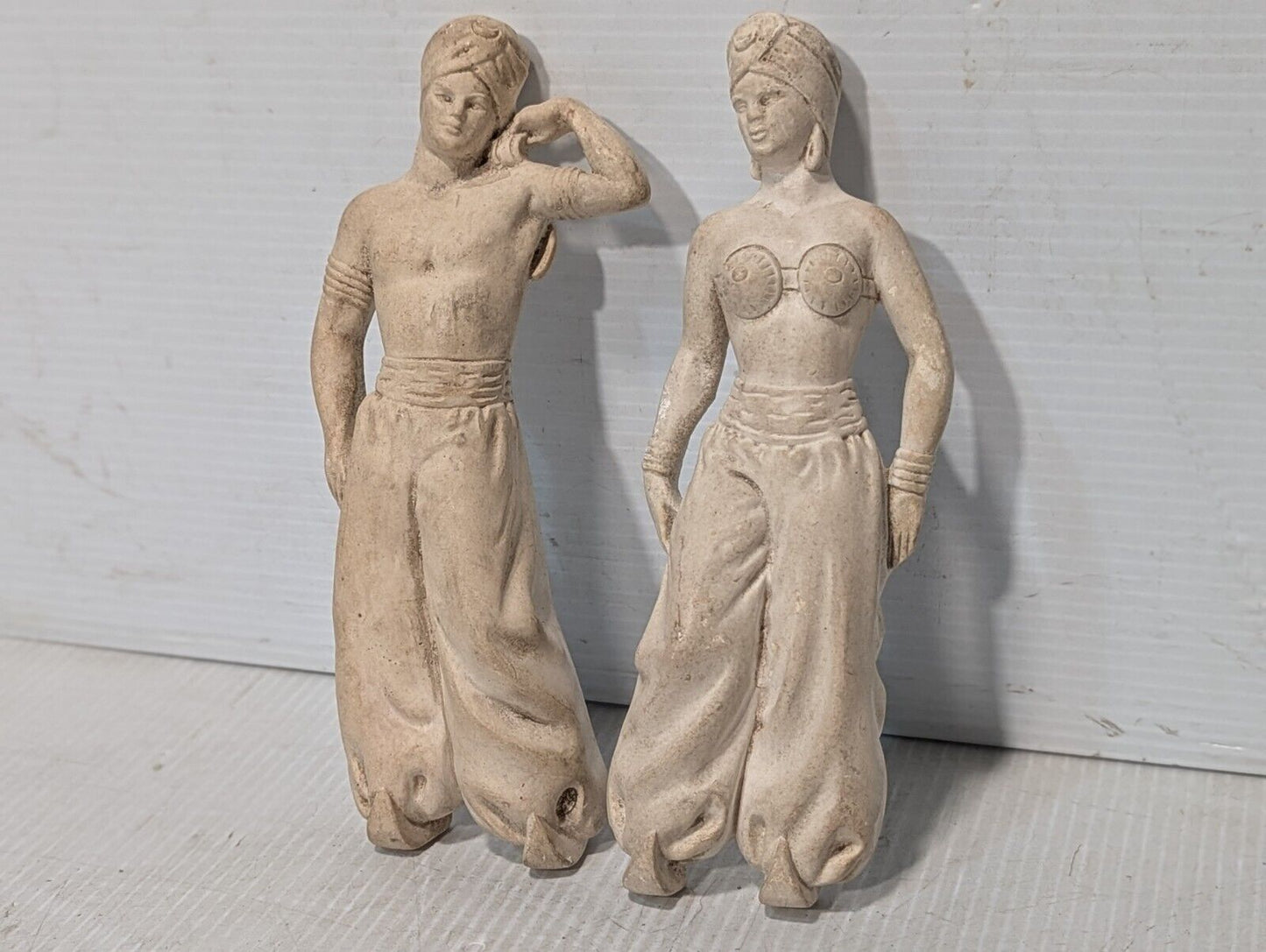 Vintage Plaster Sculpture of a Middle Eastern Lady with Man, 8" - Free Shipping