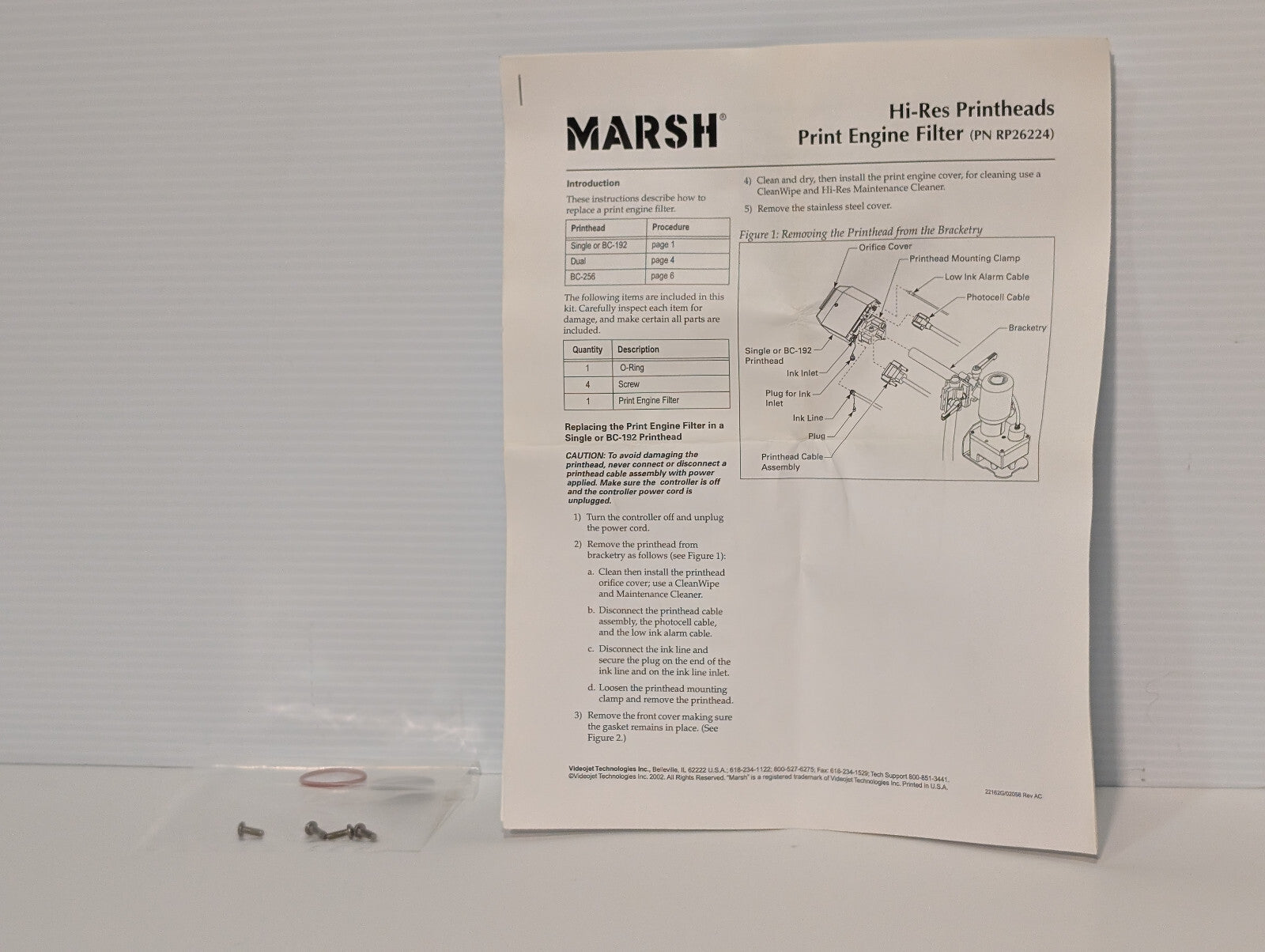 Videojet RP26224 Marsh Hi-Res Printheads Print Engine Filter Replacement Kit