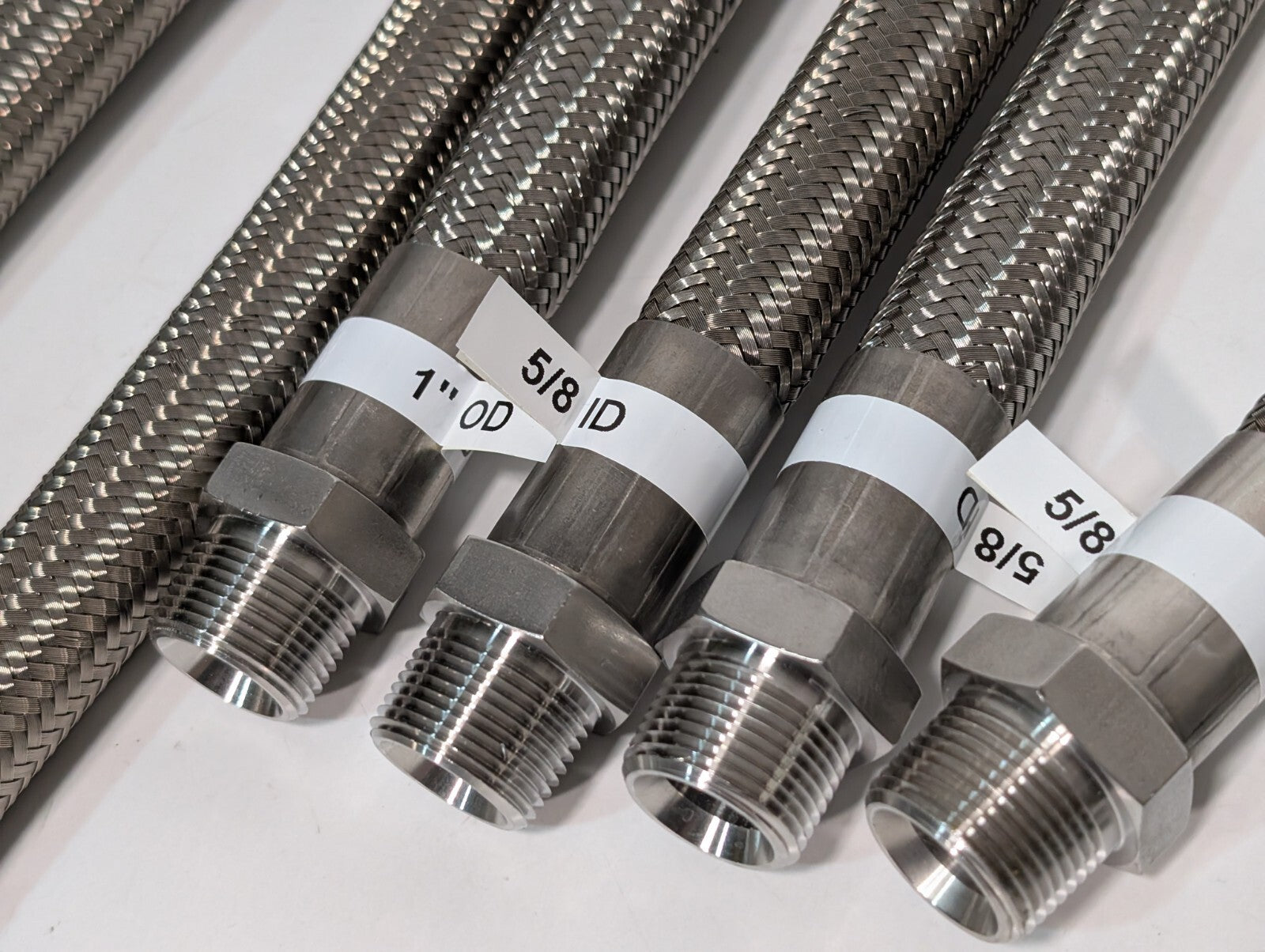 (15) Braided 316 Stainless Steel Flex Hoses, Assorted Lengths Sizes Ports
