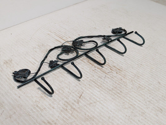 Vtg Beautiful Fall Leaves Twisted Wrought Iron Keys Holder 5 Hooks - Free Ship