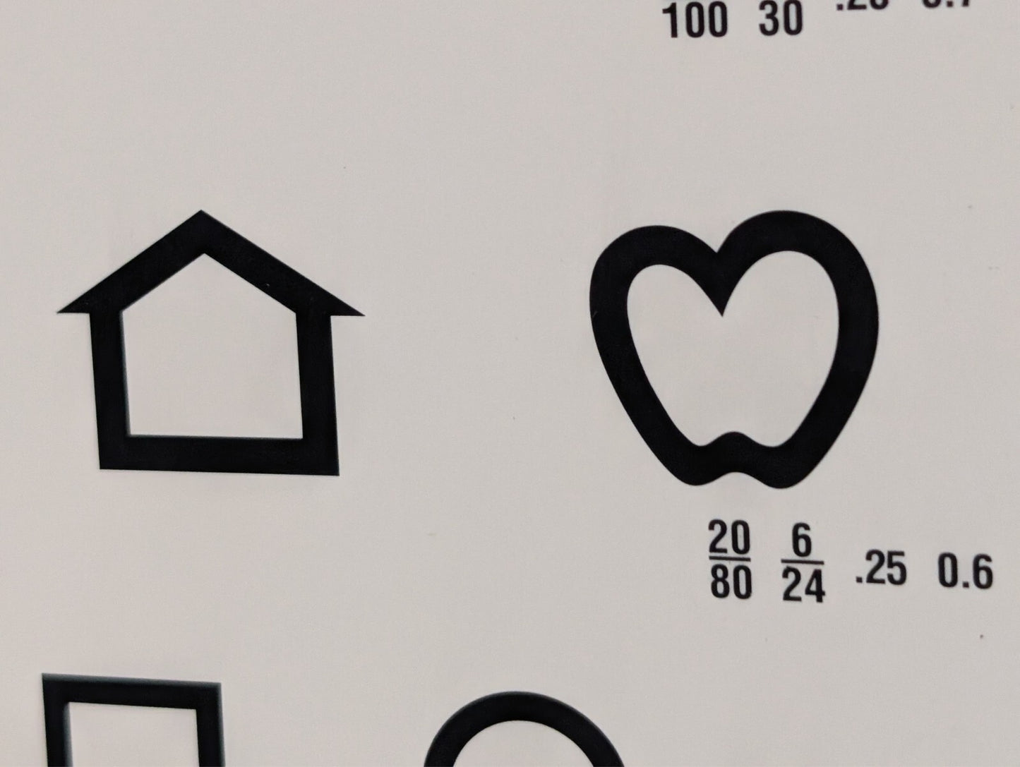 (4) Eye Test Charts for 10 Feet, Children Symbols Non-Standard 9"x14"