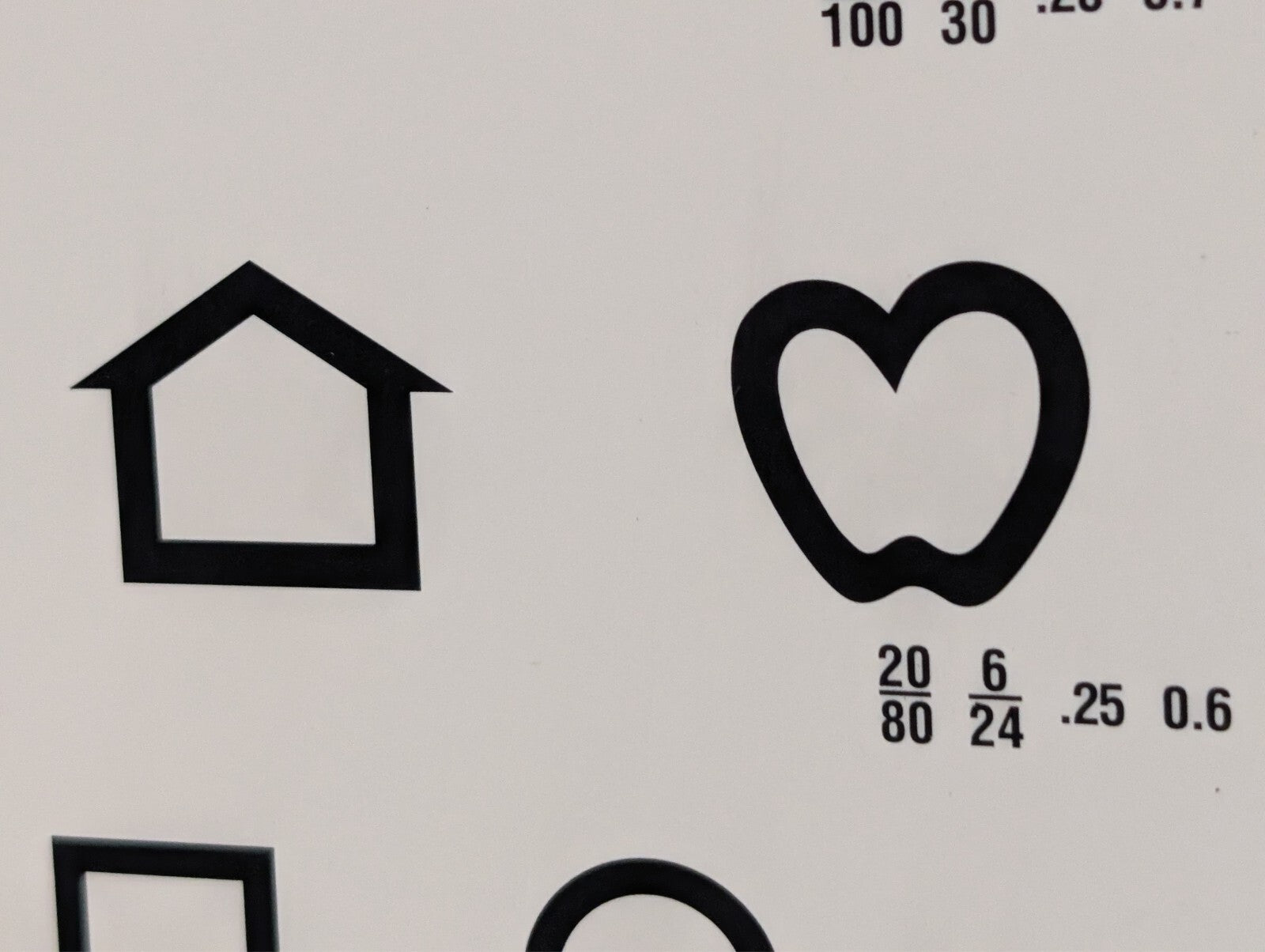 (4) Eye Test Charts for 10 Feet, Children Symbols Non-Standard 9"x14"