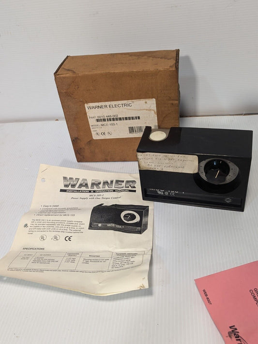 Warner Electric MCS-103-1 Power Supply w/Adjustable Torque Control - Free Ship