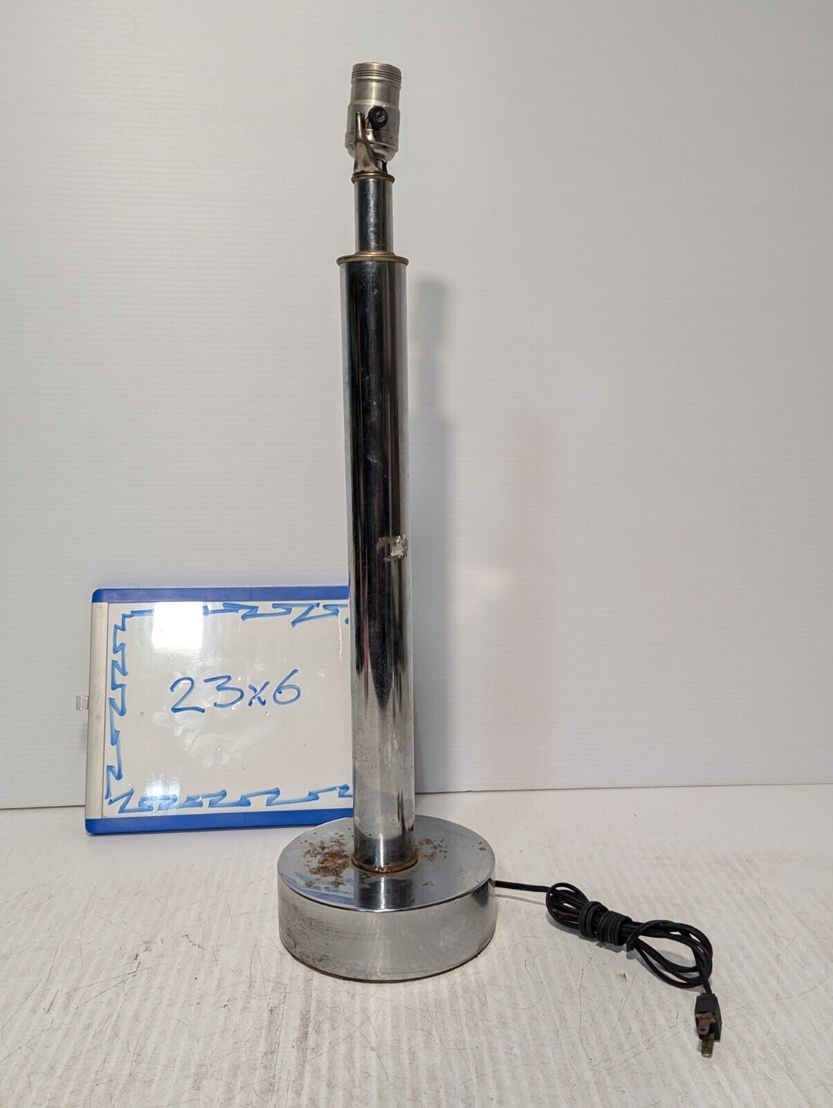 Mid-Century Modern Chrome Pedestal Table Lamp, 23" H x 6" Diameter (base)