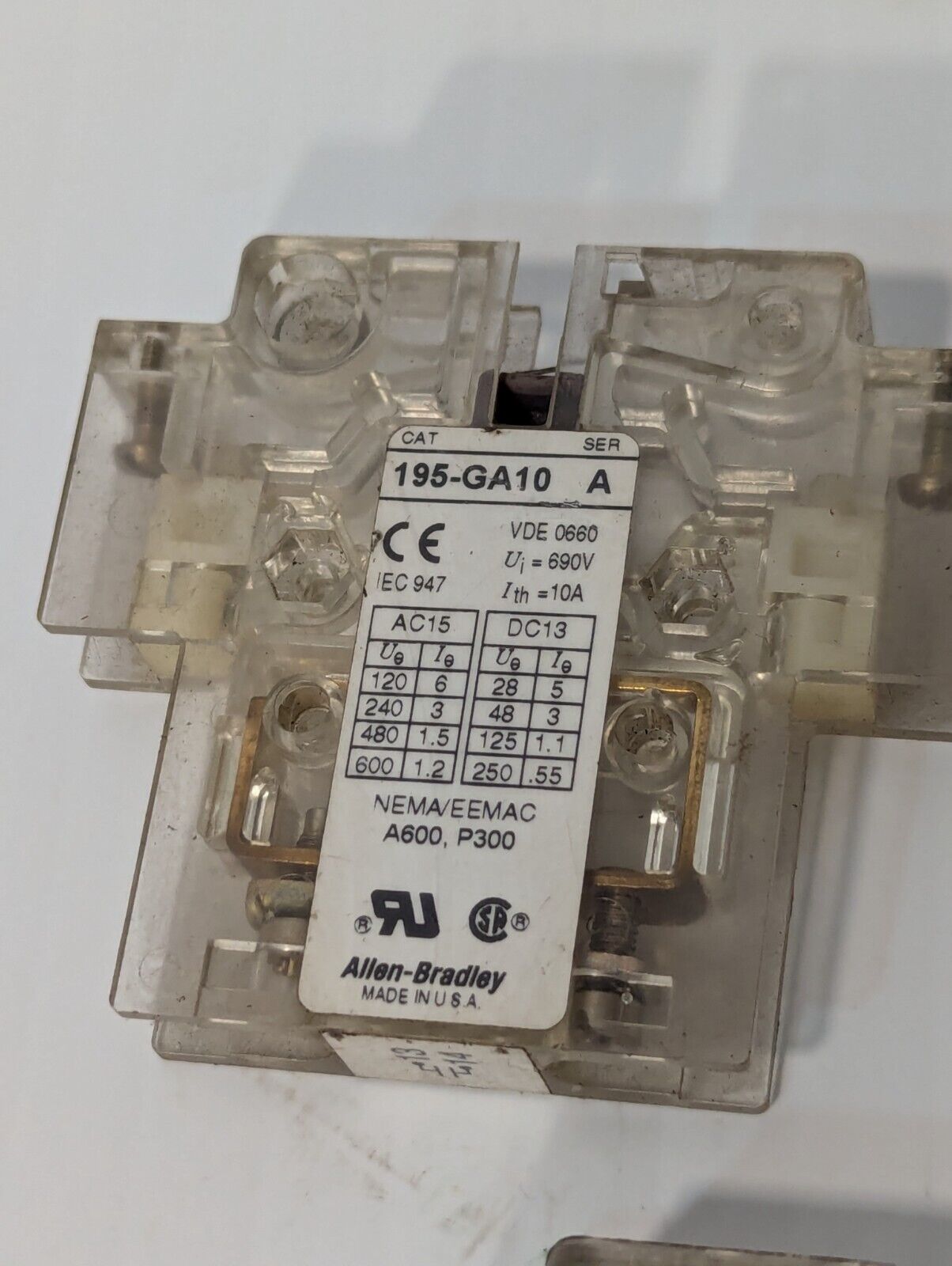 Lot of 2 Allen-Bradley 195-GA10  Auxiliary Contact Series A - Free Shipping