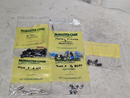 Small fittings and adapters: 4mm x 6mm; 6mm; 4mm x 1/8 BPST, others as pictured 