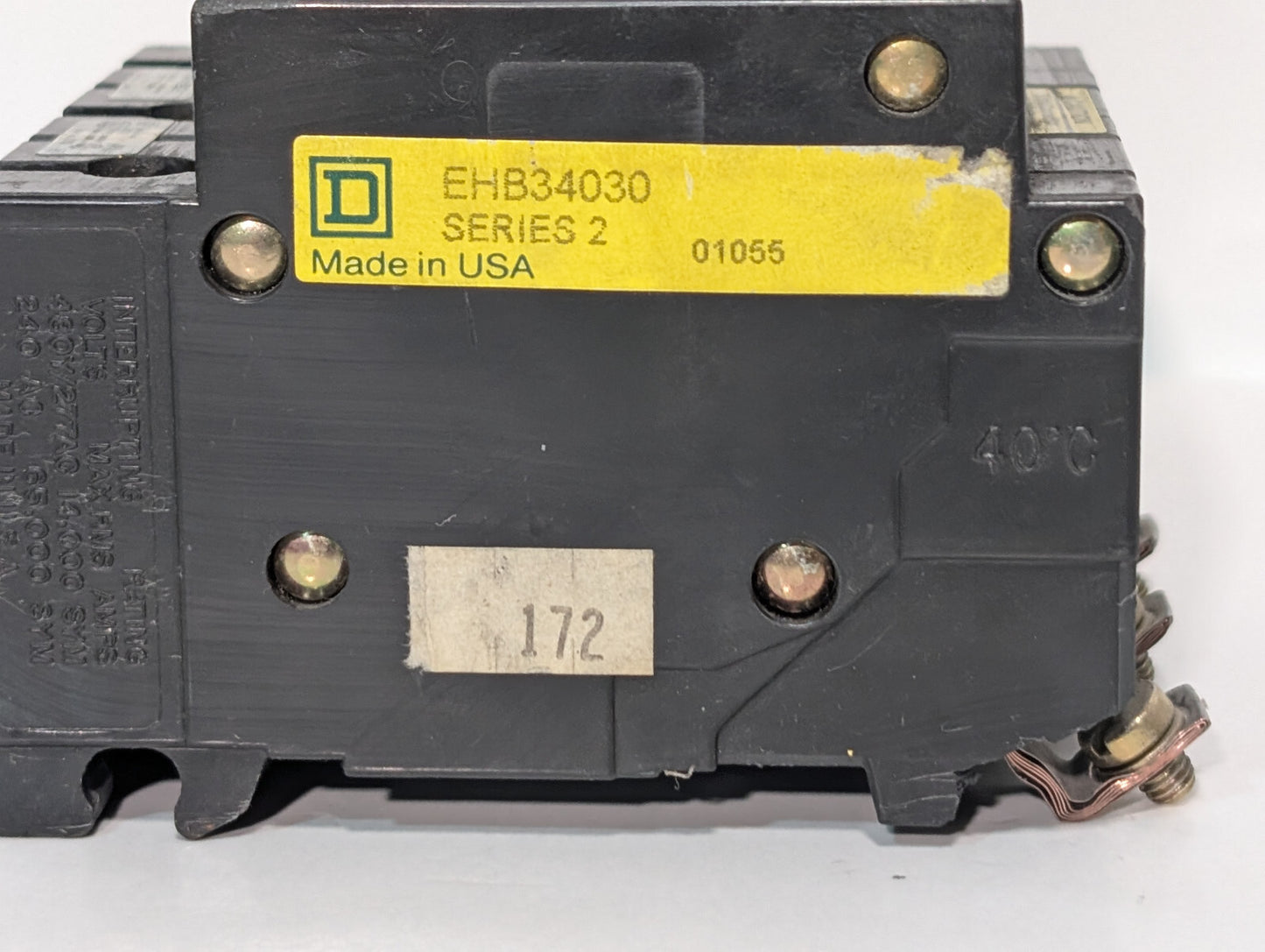 Square D EHB34030 Series 2 Circuit Breaker, 3-Pole, 30A, Bolt-On, Made in USA