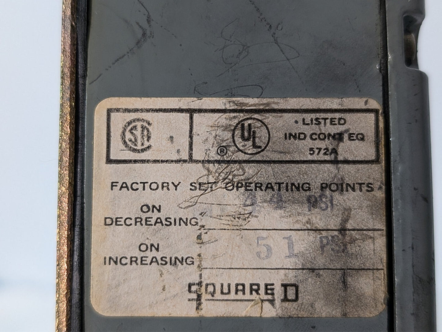 SQUARE D 9012-ACW1 PRESSURE SWTCH