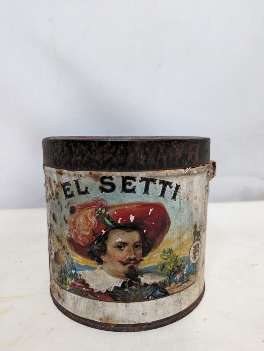 Vintage El Setti Round Cigar Advertising Tin 1926 5" tall x 5.5" dia.  Rare