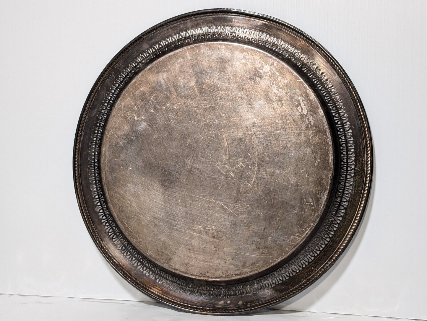 Vintage 15" Sterling Silver Plated Serving Platter, Tray, Victorian, Filagree