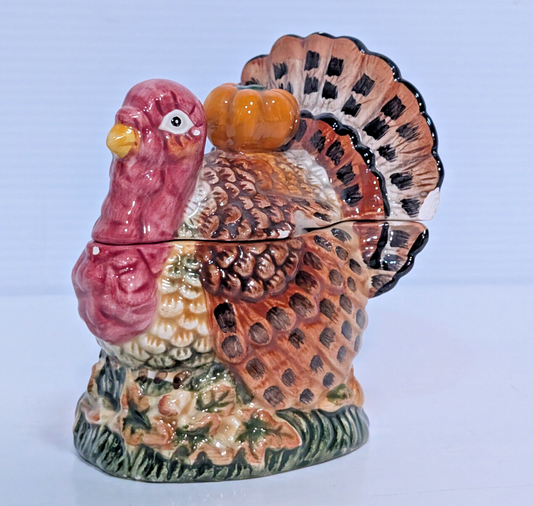 Vintage Bico China Turkey Sugar, Gravy Bowl, Tureen Thanksgiving Pottery Decor