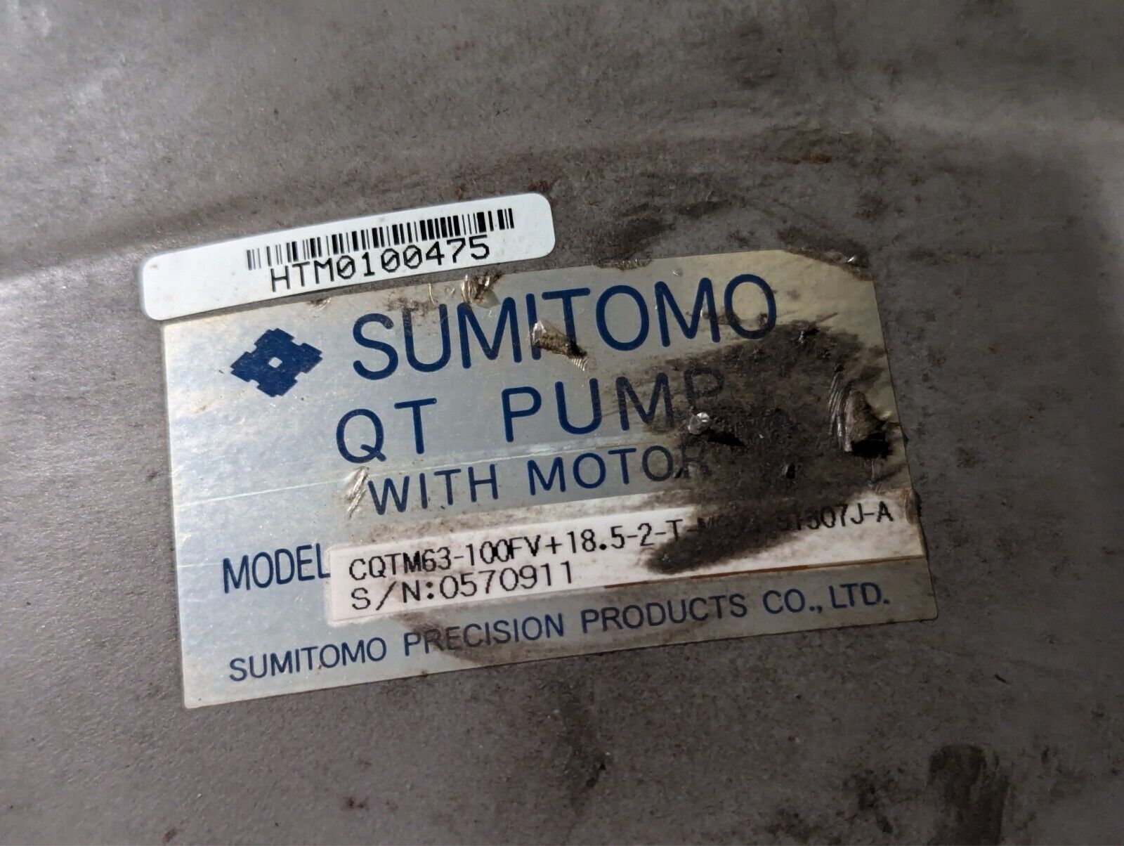 Sumitomo QT Pump with Motor: CQTM63-100FV+18.5-2-T-M208-S1307J-A