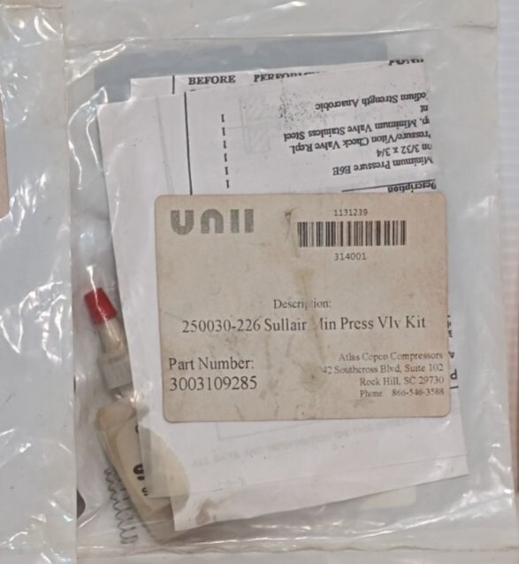 Sullair 250030-226 E6E Minimum Pressure Valve Kit Viton Check