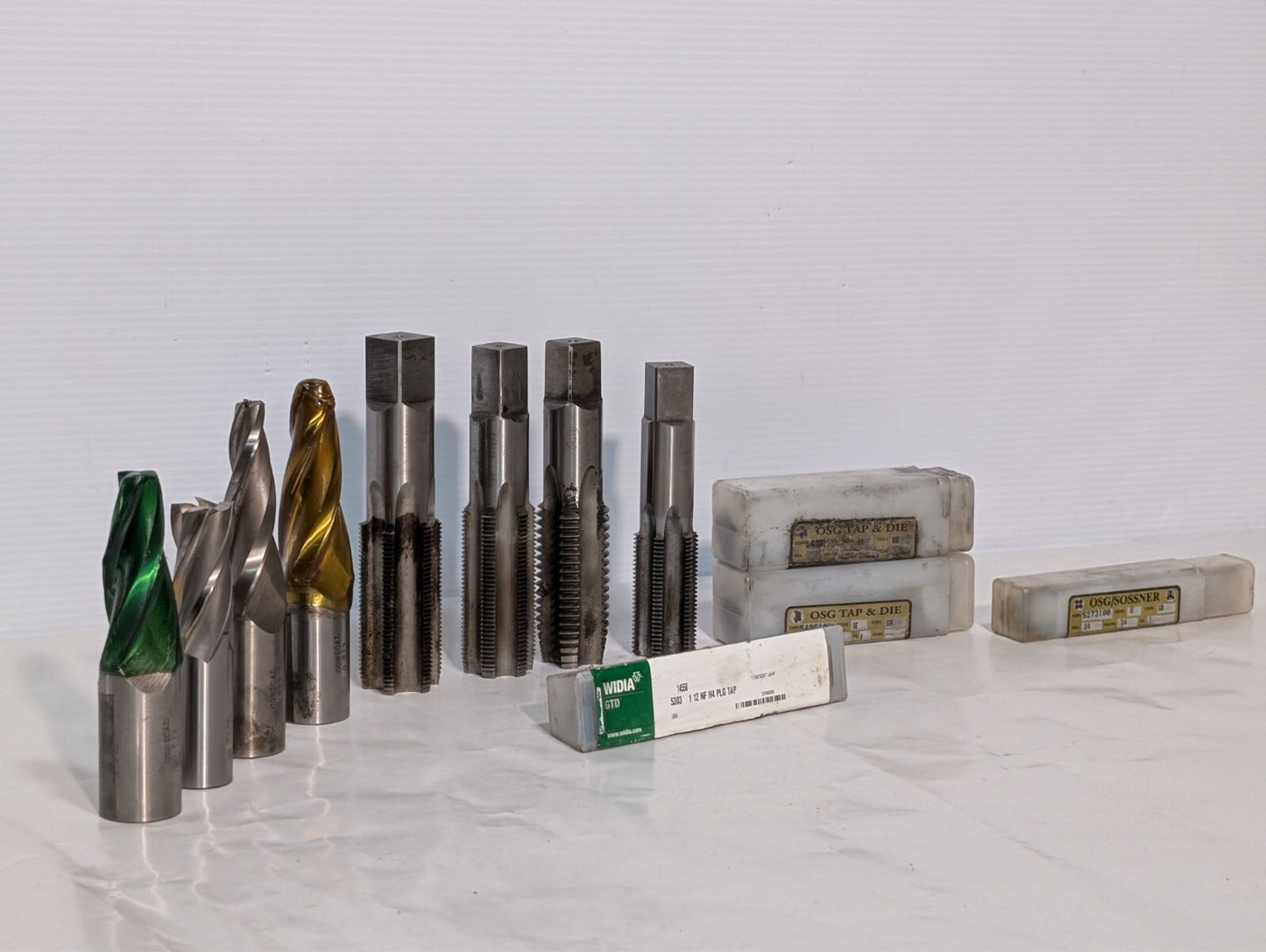 (12) End Mills and Tap, Sossner Widia Conical, See Photos for Specs.