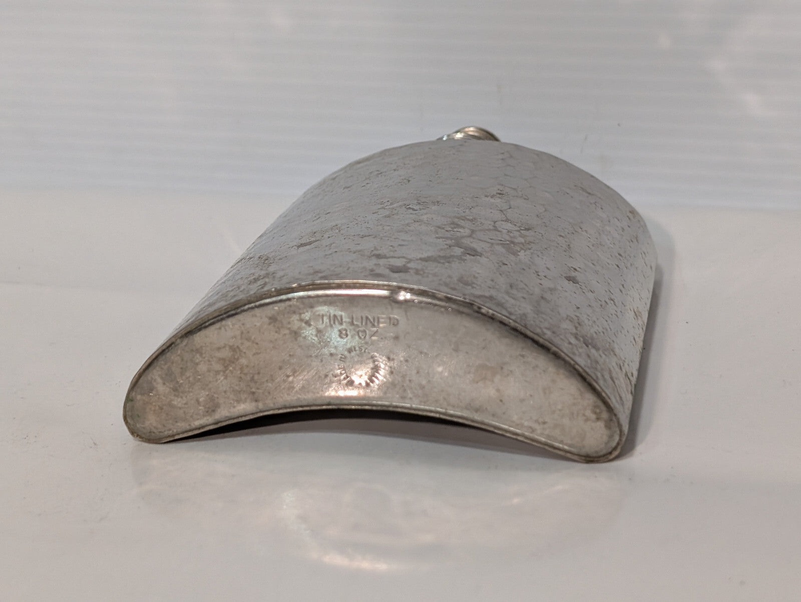 Vintage Hammered Silver Tin-Lined 8oz Liquor Curved Flask, Made in West Germany