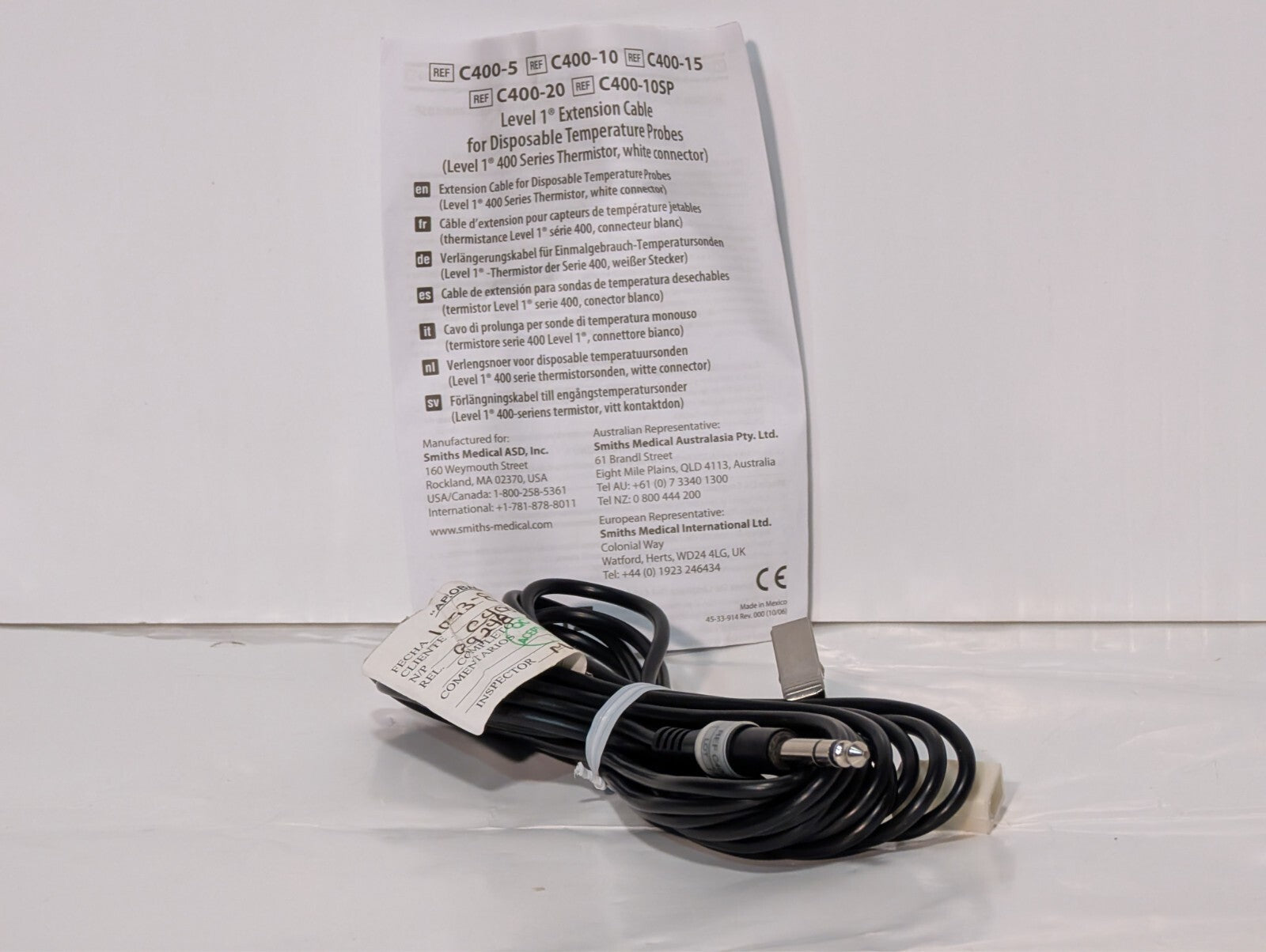 Smiths Medical C400-15 Electrical Extension Cable for Disposable Temp Probe