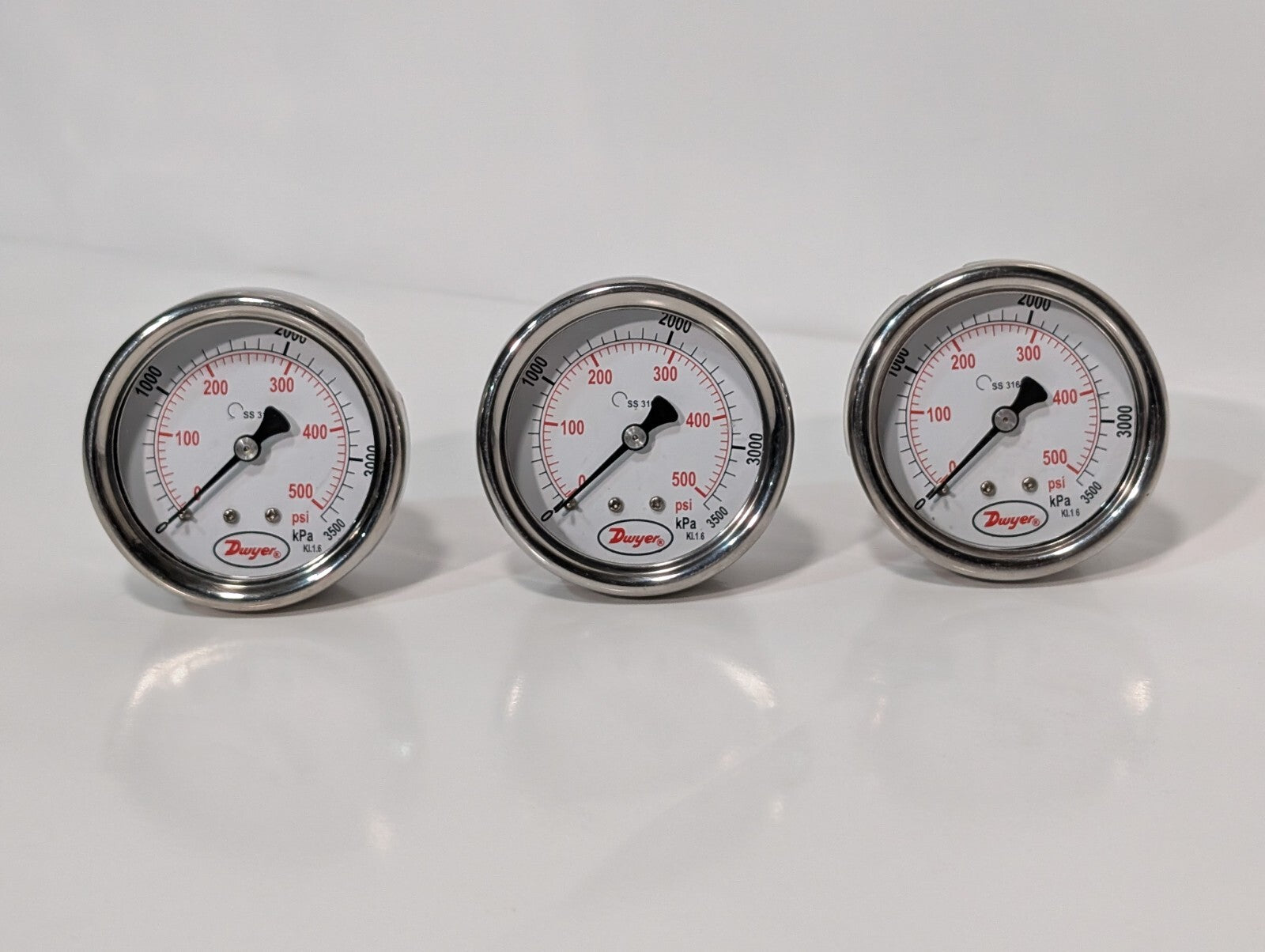 3) Dwyer SGD-D1042N 2.5" Stainless Steel Industrial Pressure Gage 500PSI 3500kPa
