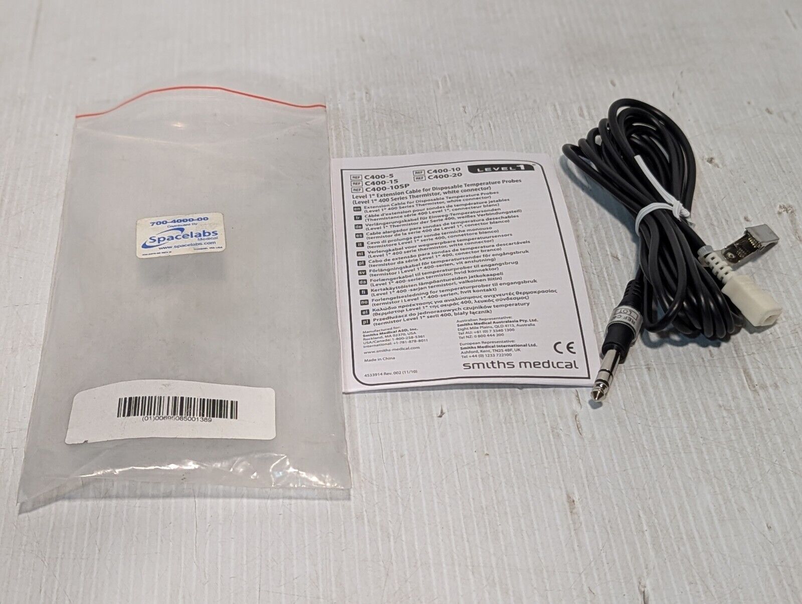 Smiths Medical C400-10 Level 1 Extension Cable For Disposable Temp. Probes, 10'