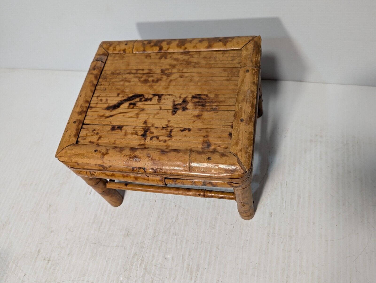 Vintage, Burnt Tortoise Shell Bamboo Table, 12X10X8 IN - Free Shipping