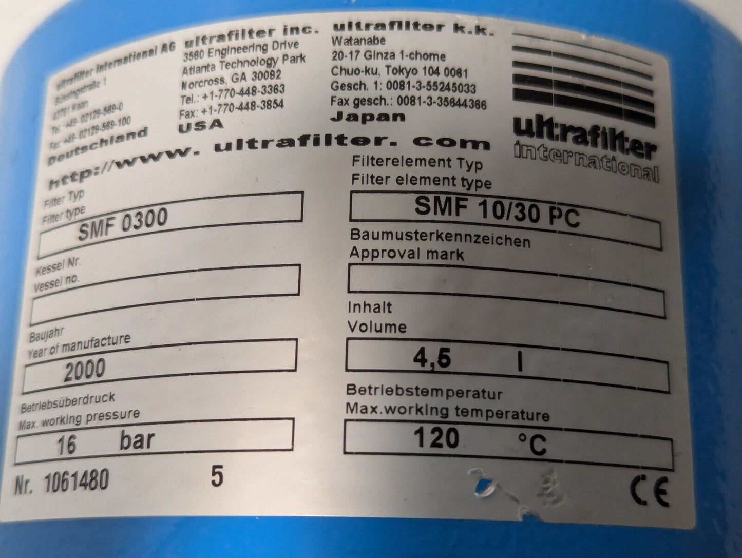Ultra Filter, Pneumatic, SMF 0300, UFM-T1 Super Plus, Germany
