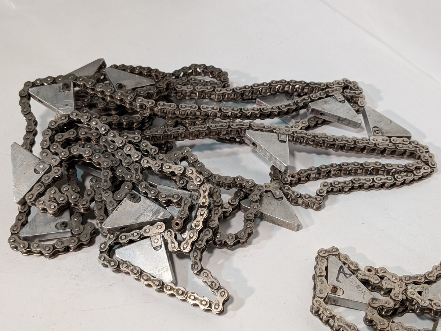 (2) 20' HKK #40 Roller Chain with Triangular Attachments for Conveyor 1/2" Pitch
