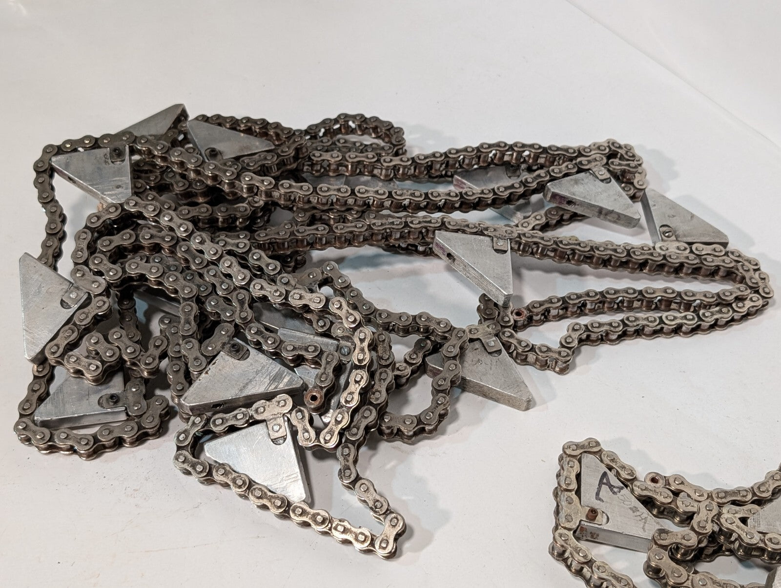 (2) 20' HKK #40 Roller Chain with Triangular Attachments for Conveyor 1/2" Pitch