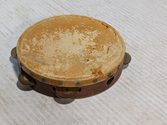 Vintage Wooden Tamborine, Row Dual Alloy Jingles, Rustic Drum - Free Shipping