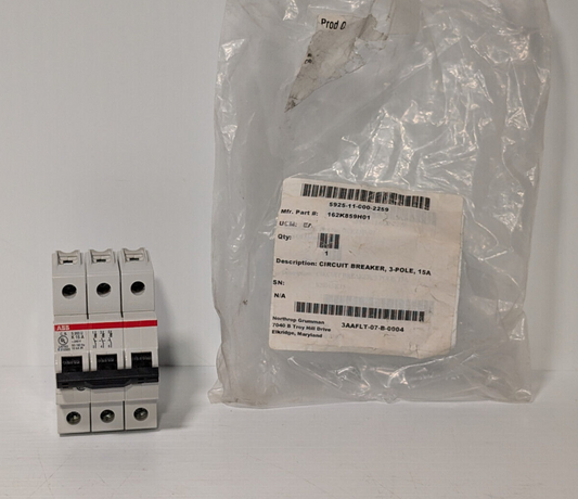 ABB S203U-K15 Circuit Breaker, 3-Pole, 15A, Made in Germany, E212323, 162K859H01