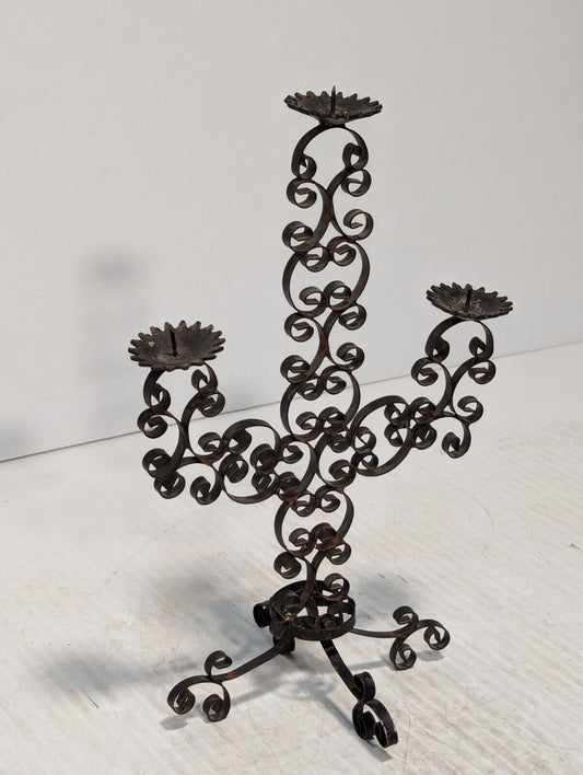 Vtg Antique Candelabra, Swirl design, matte black, 14 x 8.5 inch - Free Shipping