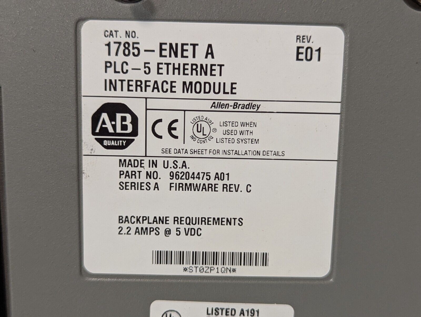 ALLEN BRADLEY 1785-ENET SER A PLC-5 ETHERNET INTERFACE MODULE - Free Ship+Return
