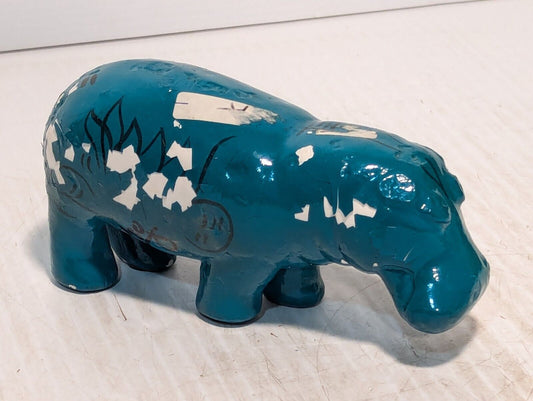 Vintage Blue Hippo, Dark Blue Green, Paper Weight, flecking paint -Free Shipping