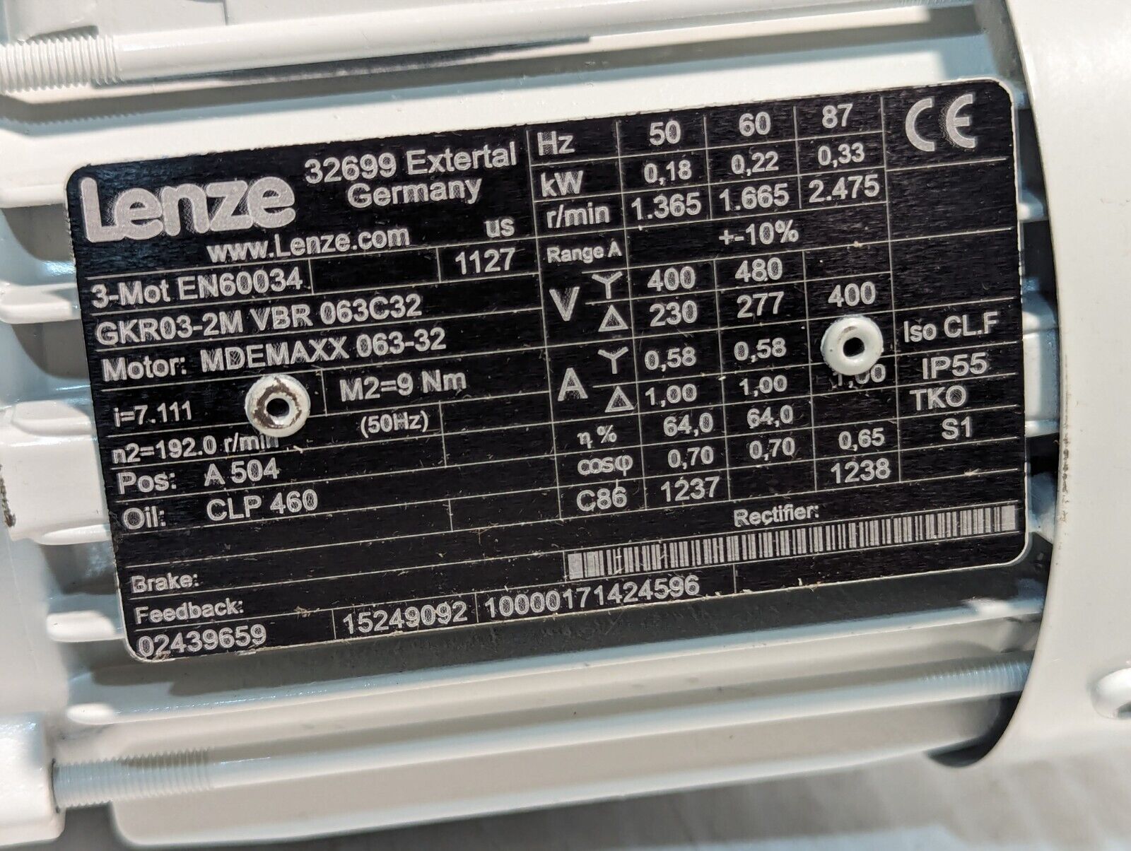 NEW Lenze GKR03-2M VBR 063C32 2-Stage Gearbox Motor - Free Shipping