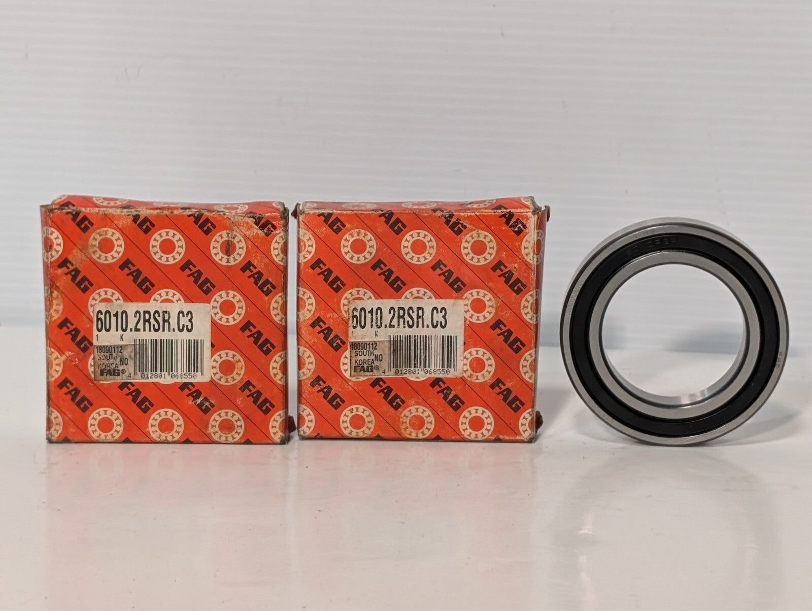 (2) FAG 6010.2RSR.C3 Rubber Sealed Ball Bearings 6010 2RSR C3