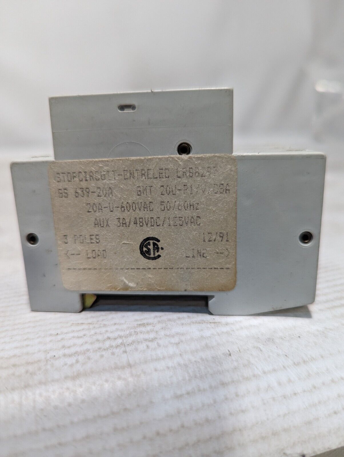 Entrelec LR88297 Circuit Breaker, 20A, 600VAC, 3-Pole