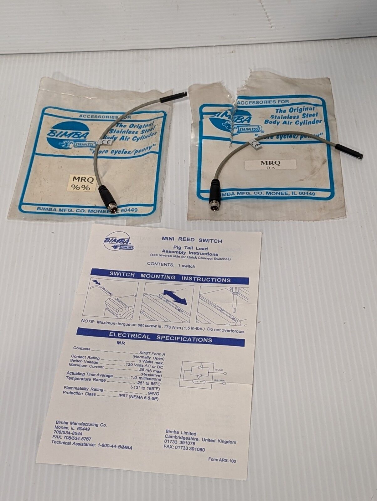 Bimba MRQ Mini Reed Switch Magnetic Sensor -Free Shipping and Returns-