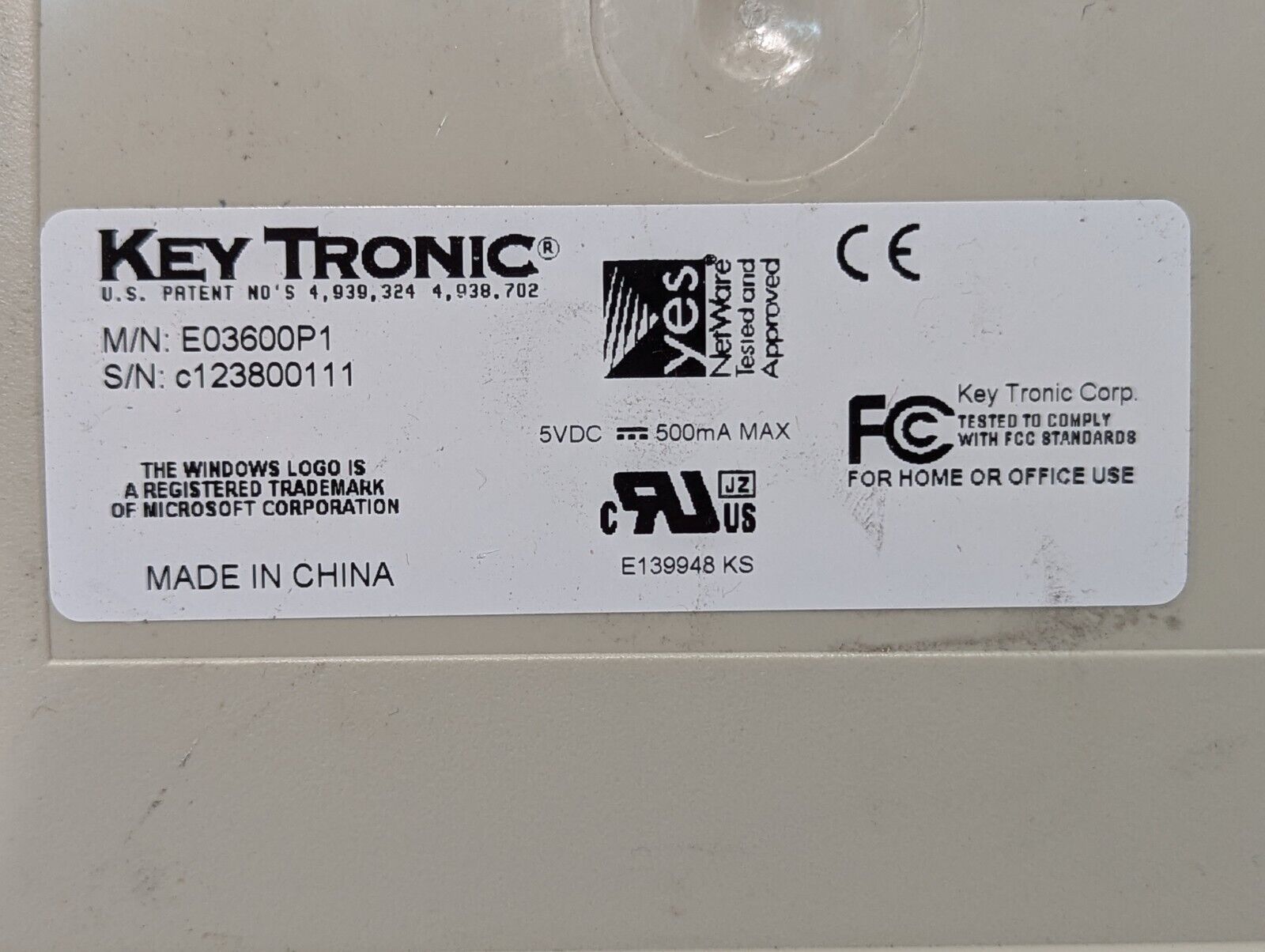 KeyTronics keyboard E03600P1 wired as pictured - Free Shipping