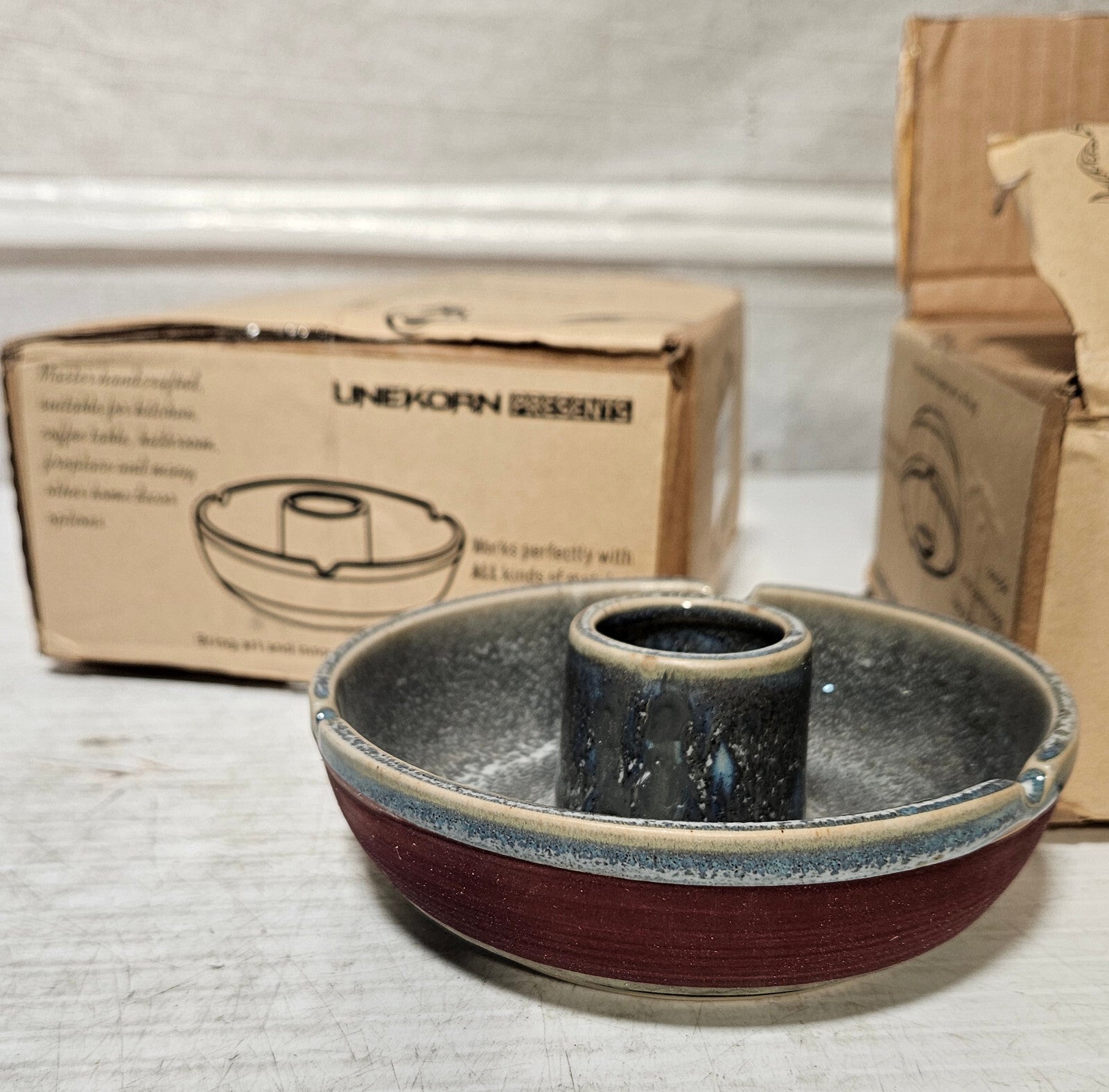 Unekorn Ceramic Match Striker Ashtray, Match Holder, Brutalism, Organic, Glazed