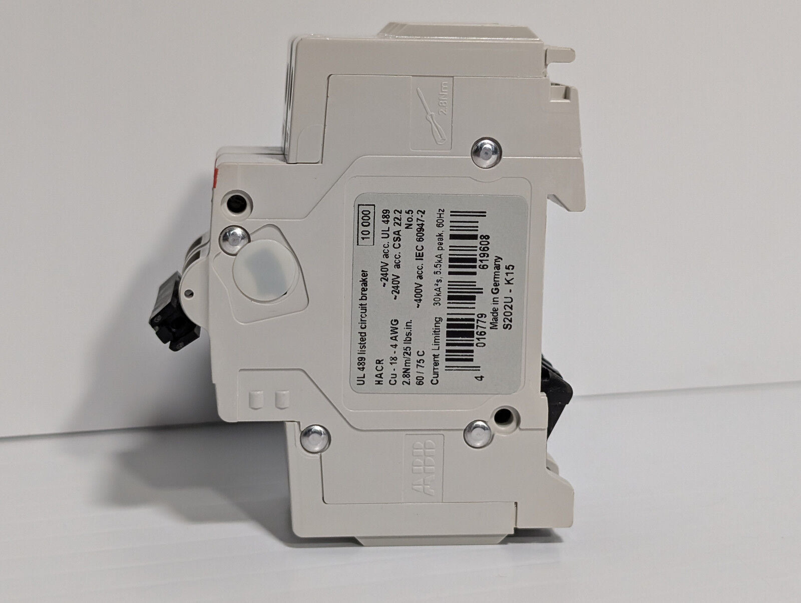 ABB S202U-K15 Circuit Breaker, 2-Pole, 240 VAC, 15 A, E212323, 50/60 Hz