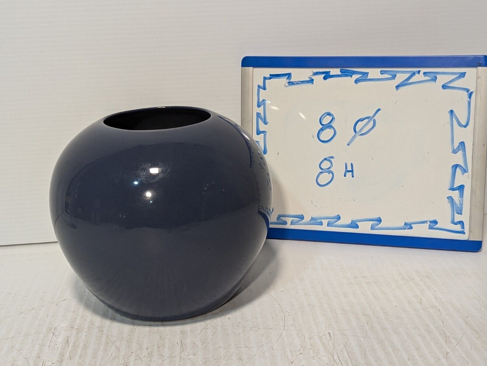 Vintage Post-Modern Blue Sphere Orb Ceramic Planter \ Vase, Haeger Style