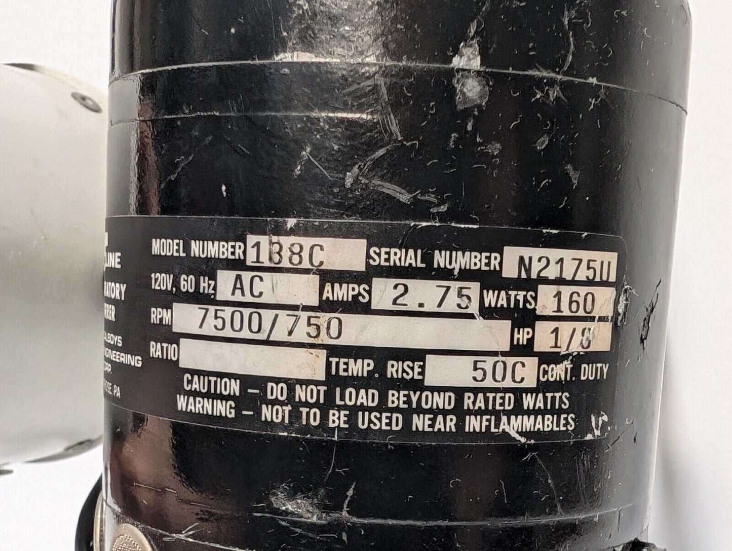 Talboys T-Line Model 138C Laboratory Stirrer, 120vac, 7500/750rpm, 2.75A, 1/8hp