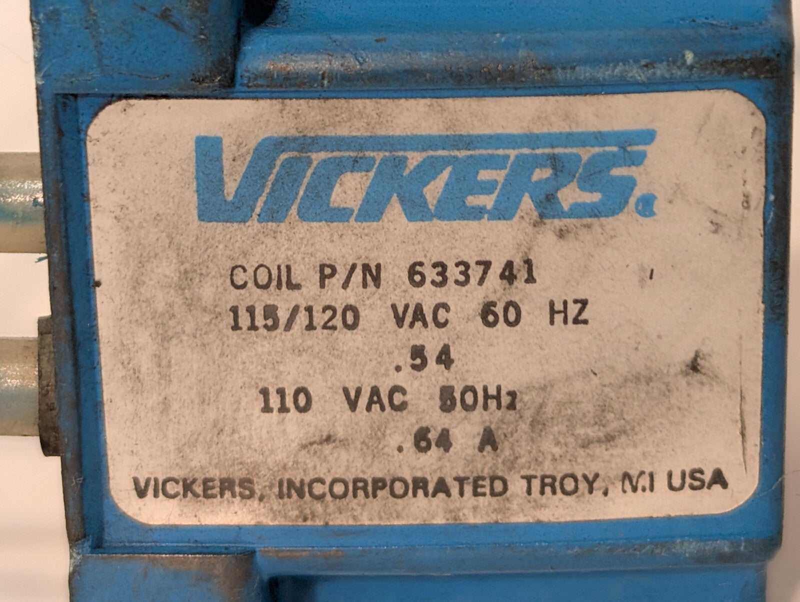 Vickers 633741, 115/120VAC, 50/60Hz, .54A, .64A , Made in USA, Solenoid Coil