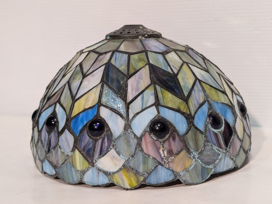 Vintage Leaded Glass Lamp Shade, 9" Wide, 6" Tall, Beautiful Piece